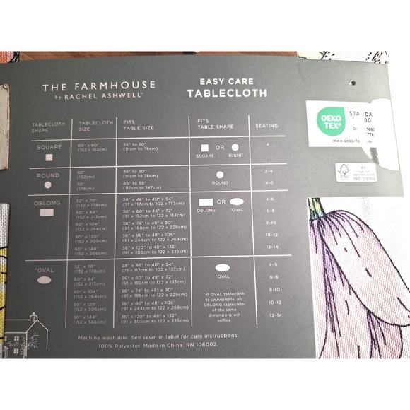 RACHEL ASHWELL Spring Easter Bunny Rabbit 60 x 120" Floral Tulips Tablecloth NEW - Picture 8 of 9